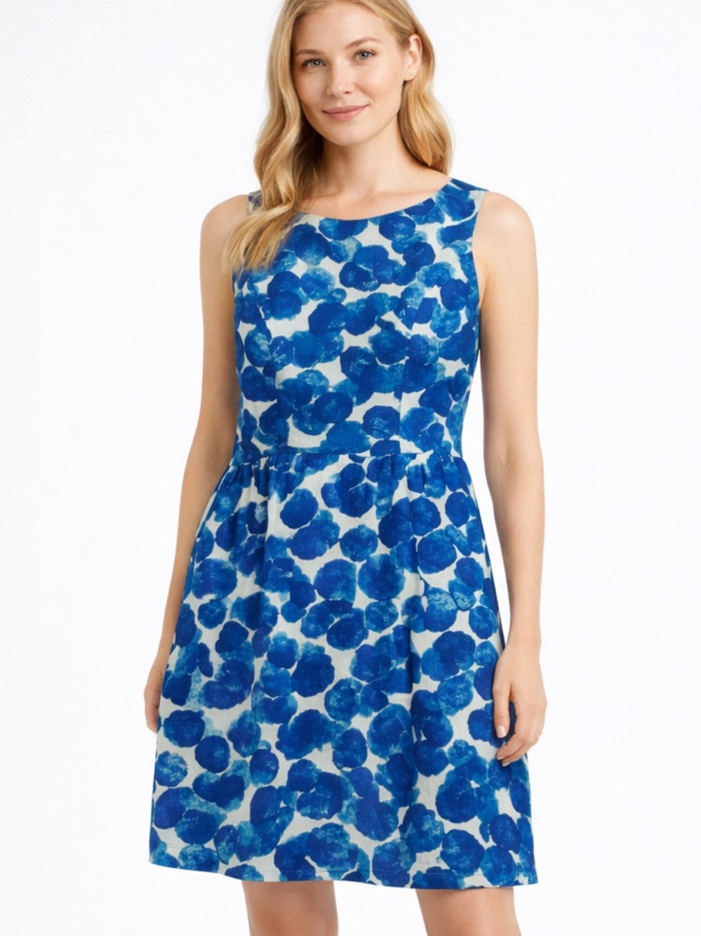 Tabitha Blue White Print Dress Size 4 Fit Flare Cotton Sleeveless V Neck Lined